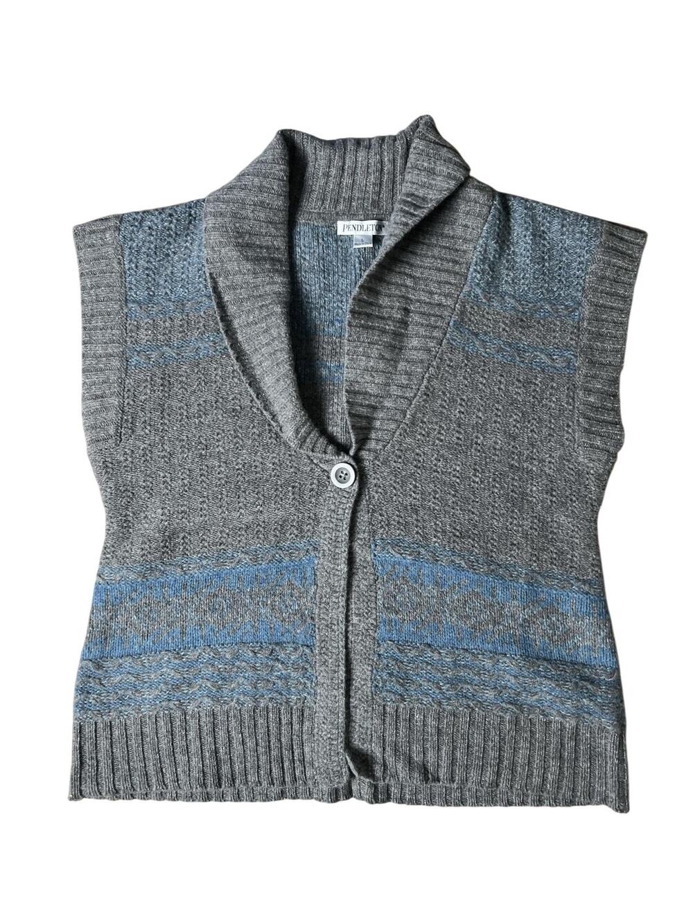 Pendleton Vest Womens L Gray 100% Wool Fair Isle Collared Heavyweight Knit